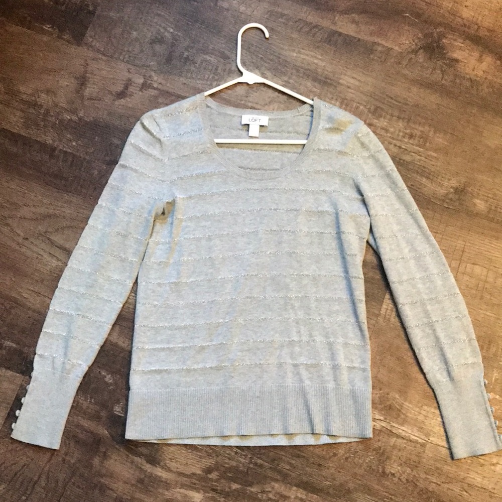 Grey and silver LOFT sweater with button cuffs